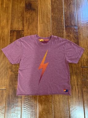 Aviator Nation Heather Maroon Tee with Orange-Red Lightning Bolt